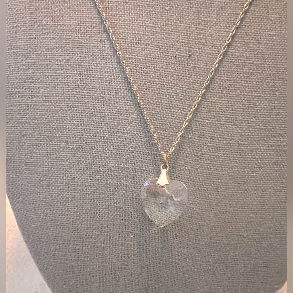Rare Vintage 1/20 12K Gold Crystal Heart Rope Chain Pendant